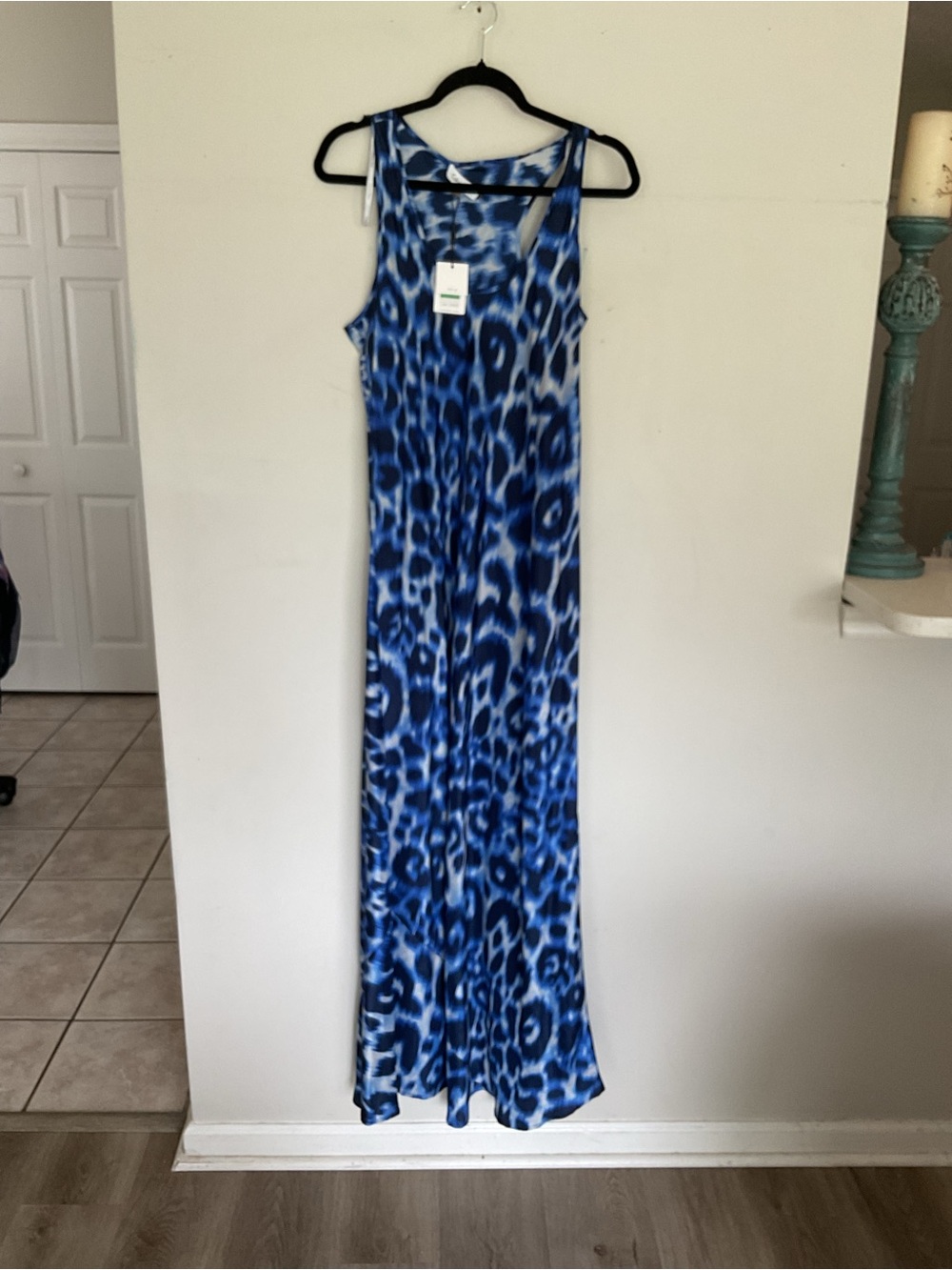 Calvin Klein NWT Retails $159  Blue and White Print 100% Silk Dress